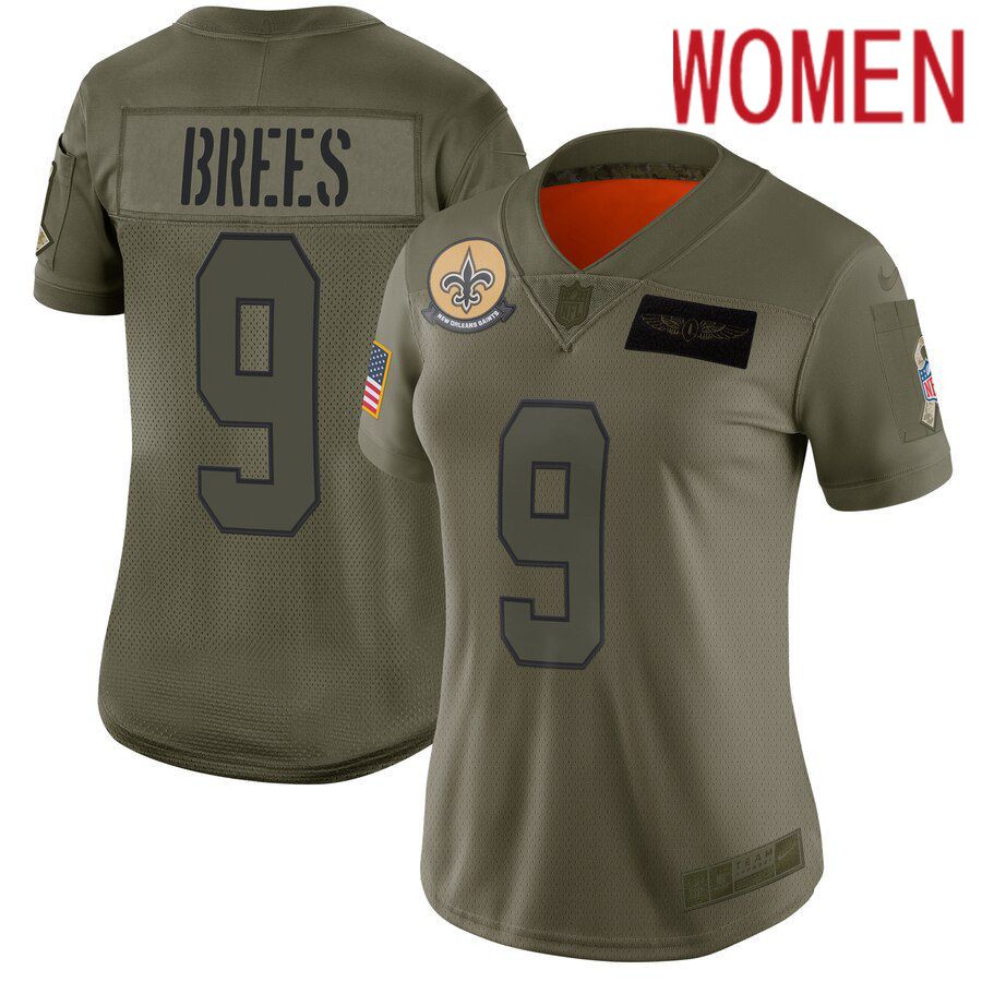 Women New Orleans Saints #9 Brees Green Nike Olive Salute To Service Limited NFL Jerseys